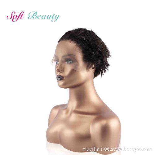 RTS Wholesaler Curly 100% Natural Short Pixie Cut Lace Frontal T Part for Black Women Lace Front Human Hair Wigs